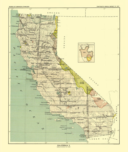 Historic State Map - California - Round Valley Reservation - Hoen 1896 - 23 x 27.44 - Vintage Wall Art