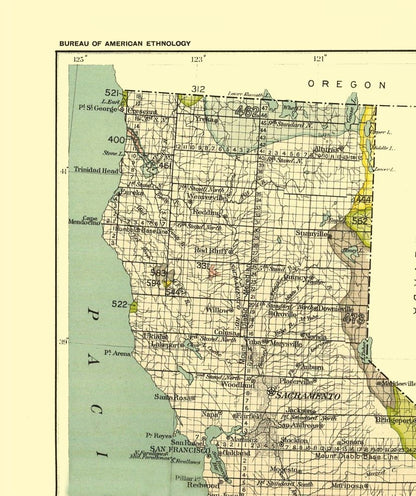 Historic State Map - California - Round Valley Reservation - Hoen 1896 - 23 x 27.44 - Vintage Wall Art