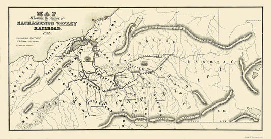 Railroad Map - Sacramento Valley Railroad - 1854 - 44.75 x 23 - Vintage Wall Art