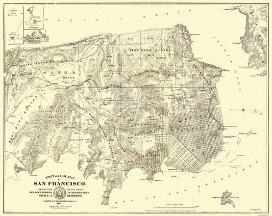 Historic City Map - San Francisco California - Langley 1861 - 28.94 x 23 - Vintage Wall Art