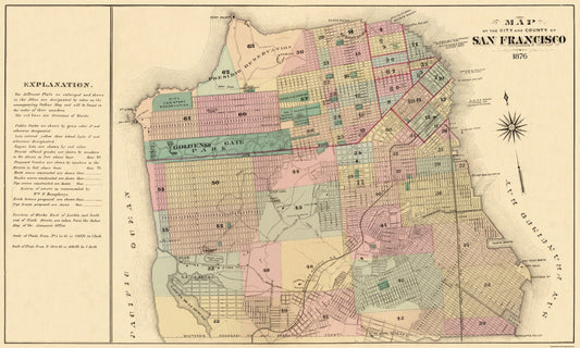 Historic City Map - San Francisco California - Humpfreys 1876 - 38.25 x 23 - Vintage Wall Art