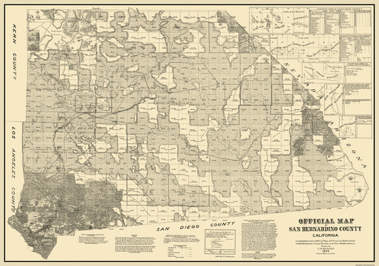 Historic County Map - San Bernardino County California - Beasley 1892 - 32.63 x 23 - Vintage Wall Art