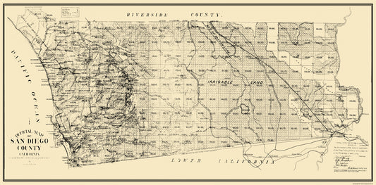 Historic County Map - San Diegov County California - 1898 - 46.69 x 23 - Vintage Wall Art