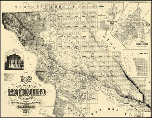 Historic County Map - San Luis Obispo County California - Harris 1874 - 29.69 x 23 - Vintage Wall Art