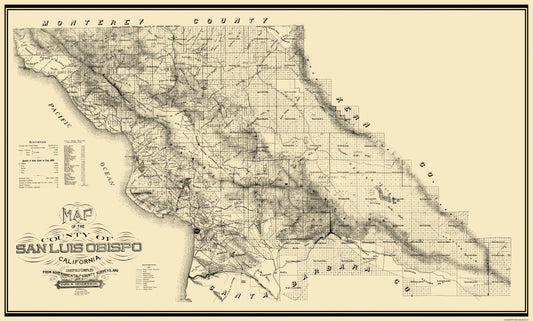 Historic County Map - San Luis Obispo County California - Henderson 1890 - 38.19 x 23 - Vintage Wall Art