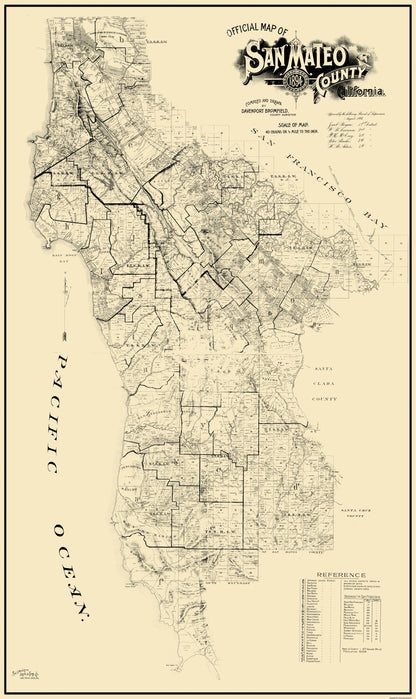 Historic County Map - San Mateo County California - Bromfield 1894 - 23 x 38.69 - Vintage Wall Art