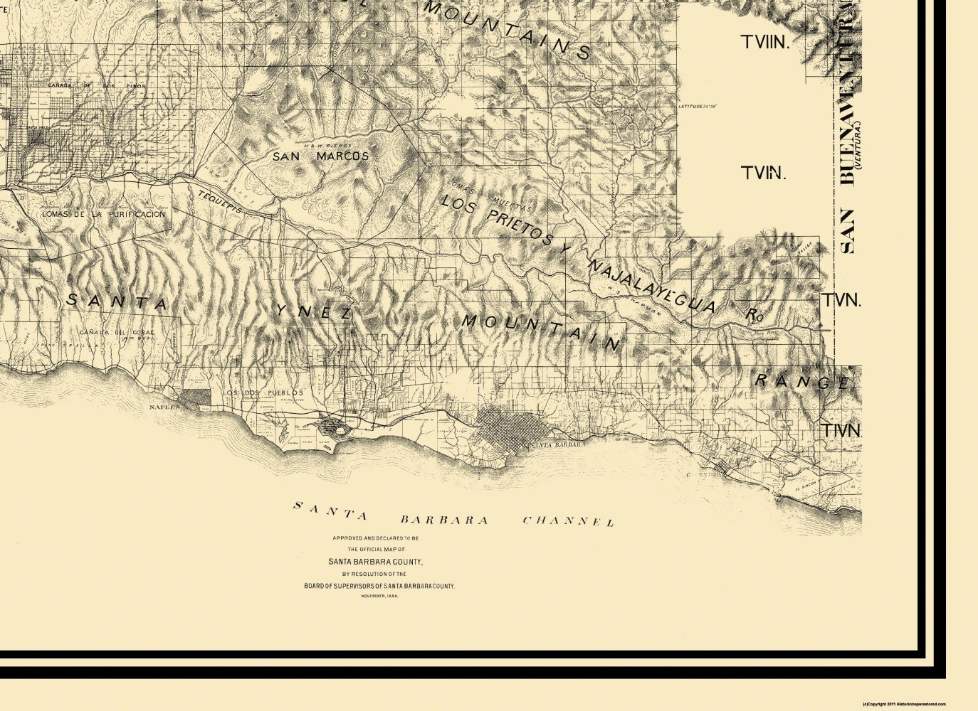 Historic County Map - Santa Barbara County California - Huber 1889 - 31.63 x 23 - Vintage Wall Art