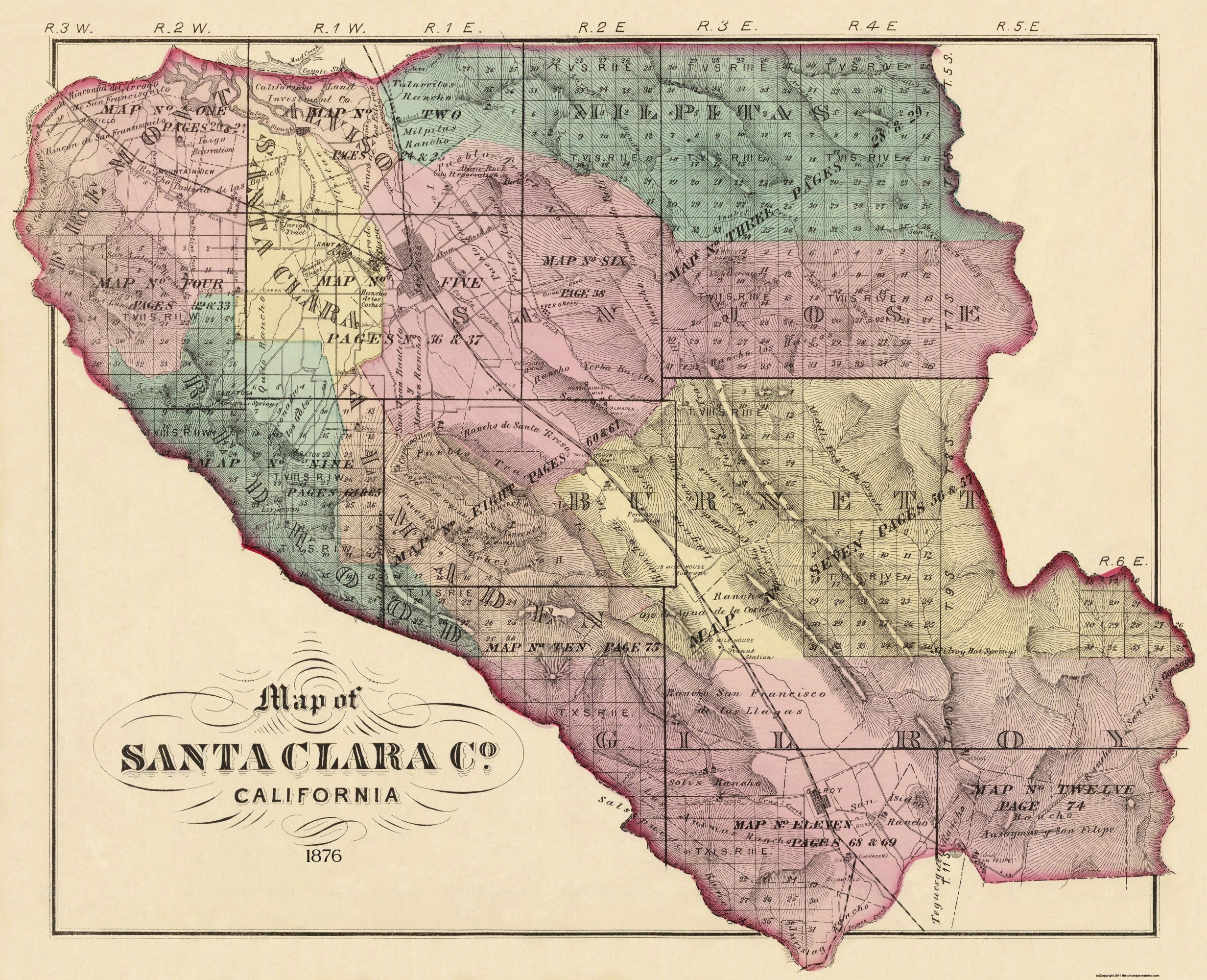 Historic County Map - Santa Clara County California - Thompson 1876 ...