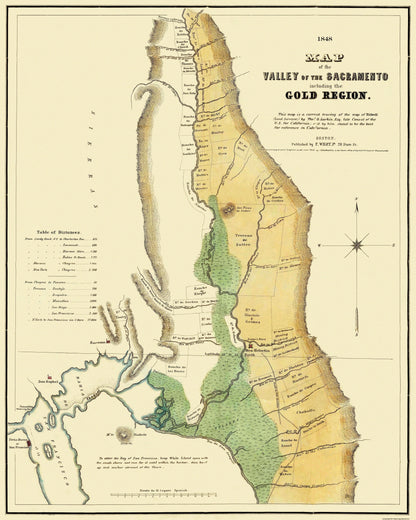 Historic Mine Map - Sacramento Valley California Gold Region - Wiley 1848 - 23 x 28.75 - Vintage Wall Art