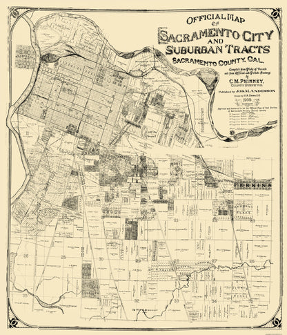 Historic City Map - Sacramento California - Anderson 1908 - 23 x 26.81 - Vintage Wall Art