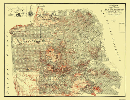 Topographical Map - San Francisco California - Public Works 1929 - 29.81 x 23 - Vintage Wall Art