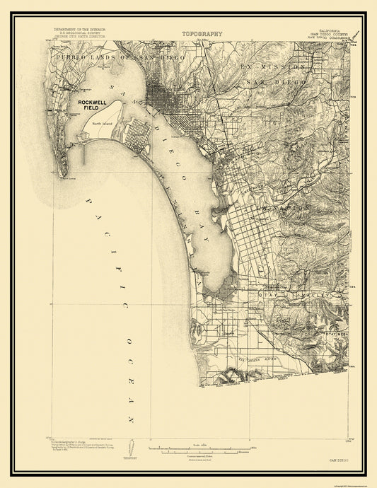 Topographical Map - San Diego California Quad - USGS 1904 - 23 x 29.76 - Vintage Wall Art