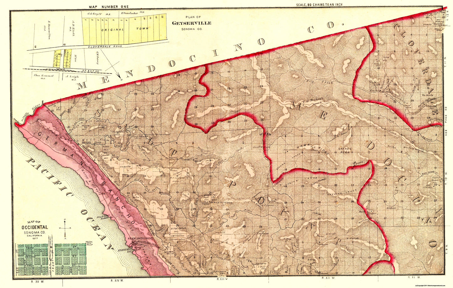 Historic City Map - Salt Point Mendocino Cloverdale California - Thompson 1877 - 36.13 x 23 - Vintage Wall Art