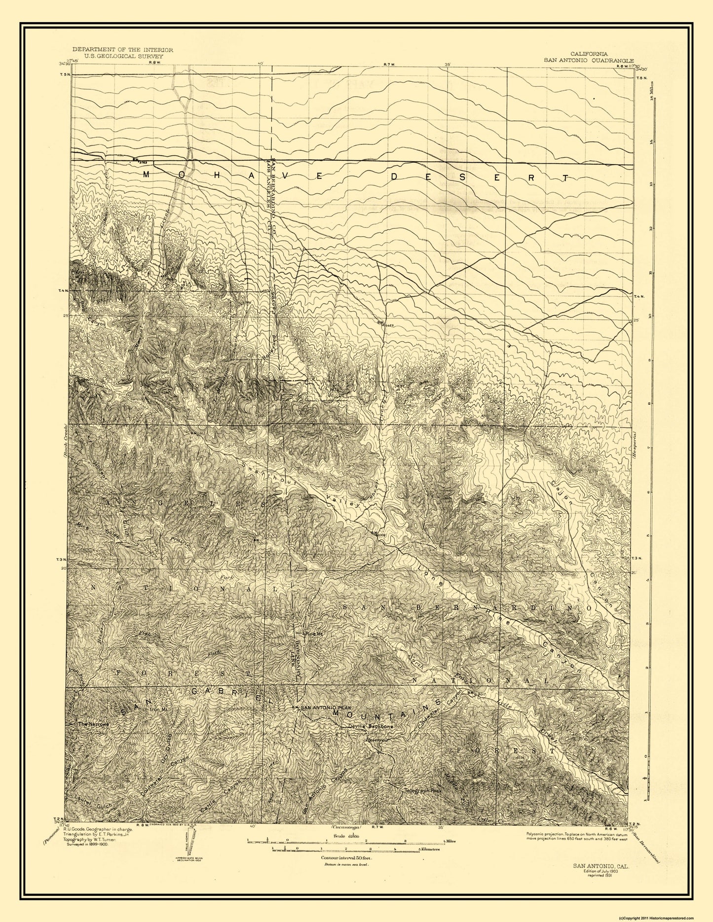Topographical Map - San Antonio California Quad - USGS 1903 - 23 x 29.75 - Vintage Wall Art