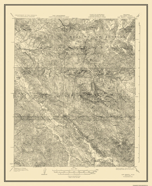 Topographical Map - San Benito California Quad - USGS 1919 - 23 x 28.13 - Vintage Wall Art