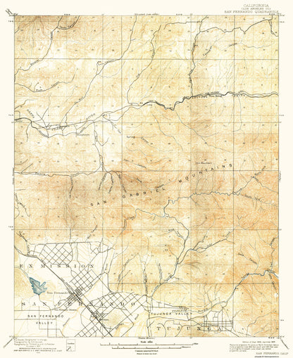 Topographical Map - San Fernando California Quad - USGS 1900 - 23 x 28.13 - Vintage Wall Art