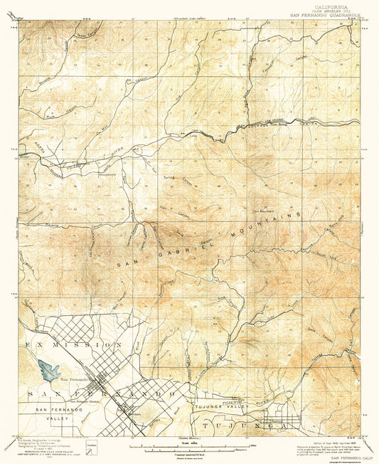 Topographical Map - San Fernando California Quad - USGS 1900 - 23 x 28.13 - Vintage Wall Art