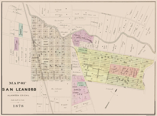 Historic City Map - San Leandro California Plan - Thompson 1878 - 30.88 x 23 - Vintage Wall Art