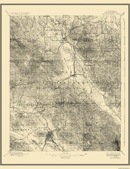 Topographical Map - San Luis Obispo California Sheet - USGS 1897 - 23 x 29.88 - Vintage Wall Art