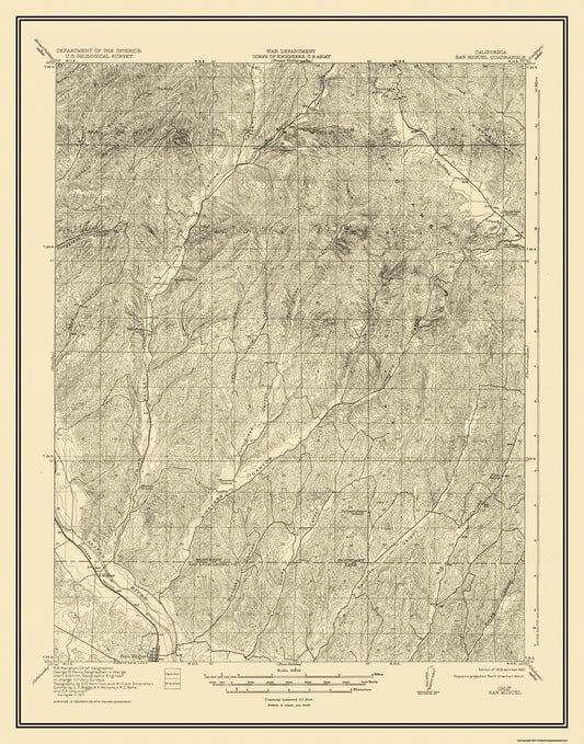 Topographical Map - San Miguel California Quad - USGS 1919 - 23 x 29.31 - Vintage Wall Art