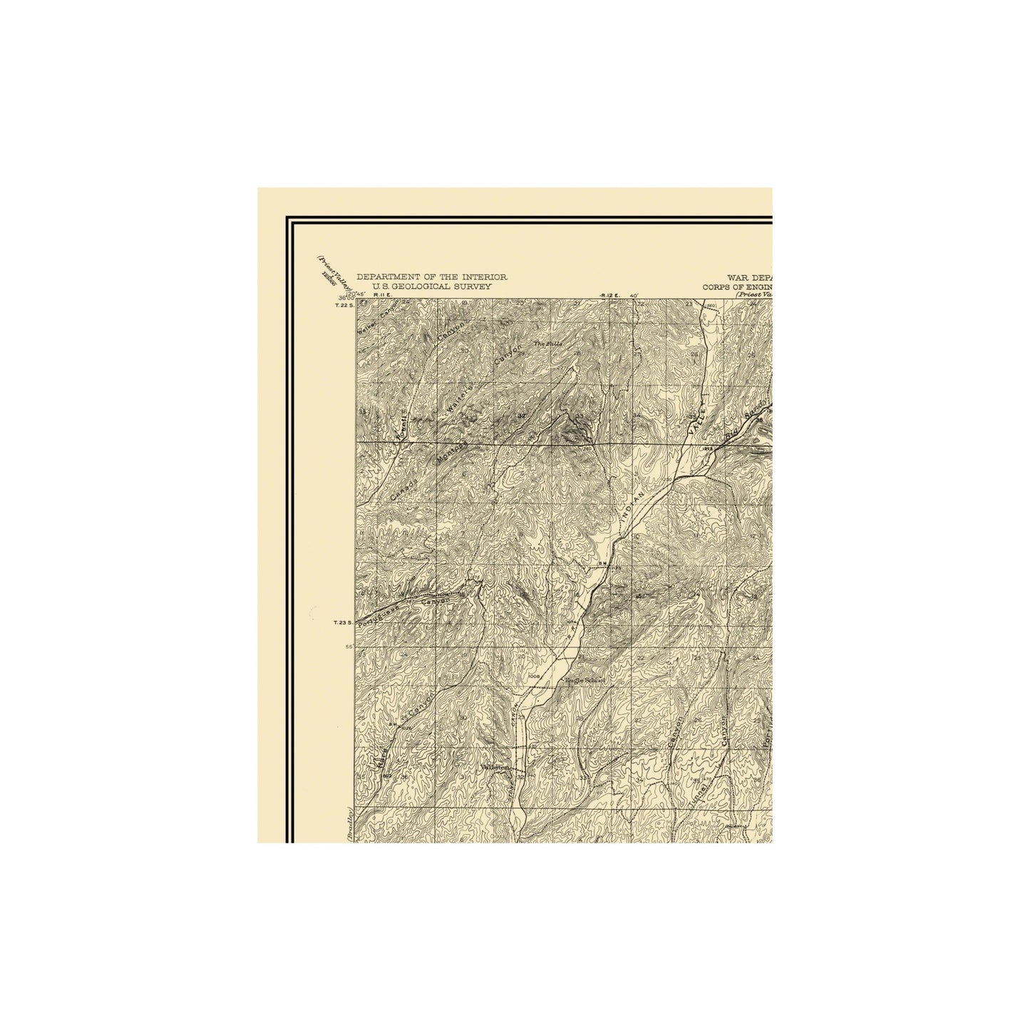 Topographical Map - San Miguel California Quad - USGS 1919 - 23 x 29.31 - Vintage Wall Art