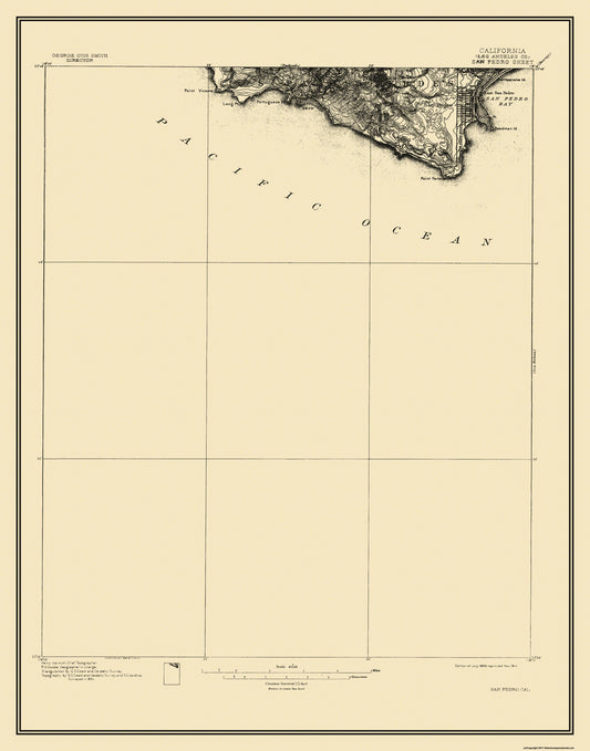 Topographical Map - San Pedro California Sheet - USGS 1896 - 23 x 29.31 - Vintage Wall Art