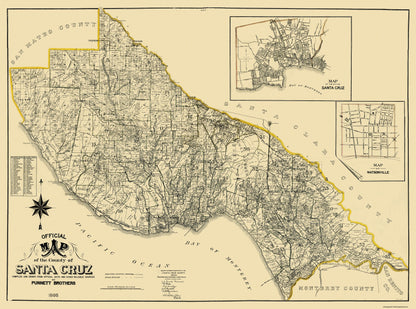 Historic County Map - Santa Cruz County California - Punnett 1906 - 31 x 23 - Vintage Wall Art