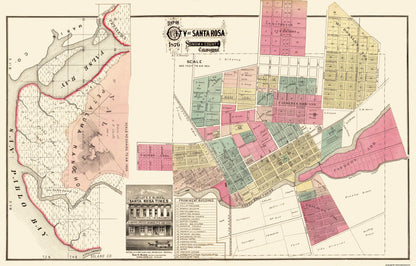 Historic City Map - Santa Rosa California Plan - Marr 1876 - 35.94 x 23 - Vintage Wall Art