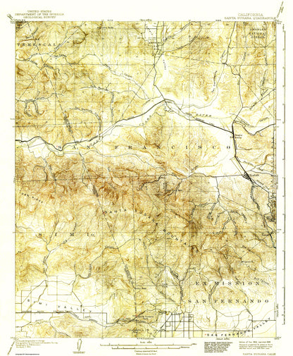 Topographical Map - Santa Susana California Quad - USGS 1903 - 23 x 27.94 - Vintage Wall Art