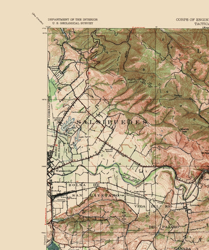 Topographical Map - San Juan Bautista California Quad - USGS 1940 - 23 x 27.52 - Vintage Wall Art