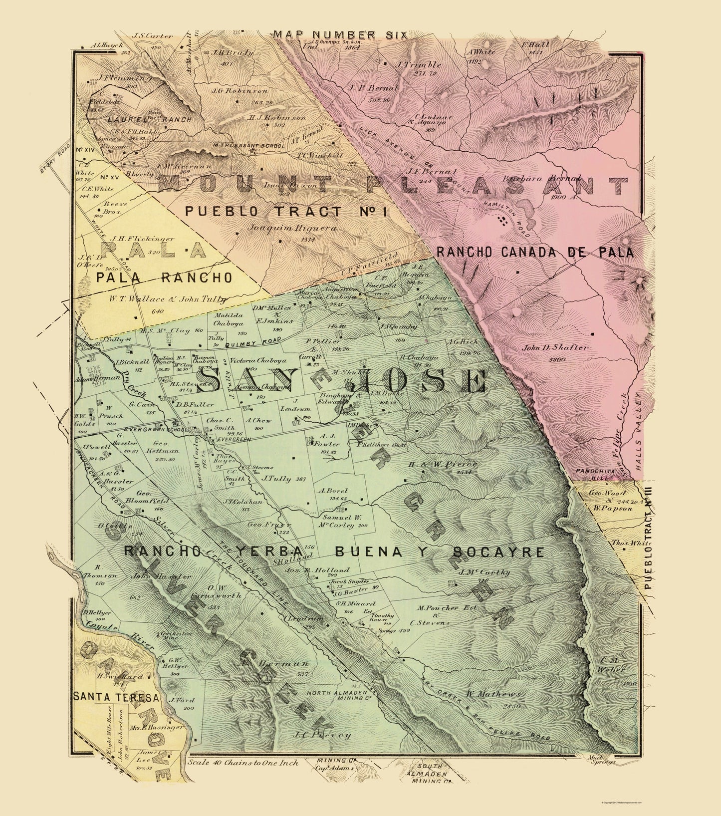 Historic County Map - San Jose County California - Thompson 1876 - 23 x 26.02 - Vintage Wall Art