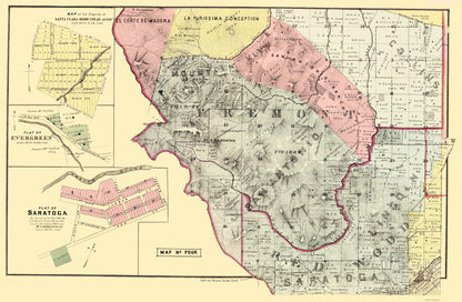 Historic County Map - Santa Clara County California - Thomas 1876 - 23 x 35.18 - Vintage Wall Art