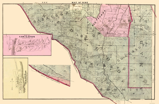 Historic County Map - Santa Clara West Central County California - Thomas 1876 - 23 x 35 - Vintage Wall Art