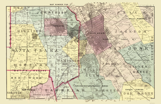 Historic County Map - Santa Clara Northeast County California - Thomas 1876 - 23x35 - Vintage Wall Art