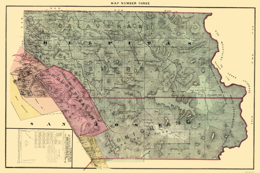 Historic County Map - Santa Clara Northeast County California - Thomas 1876 - 23 x 34.41 - Vintage Wall Art