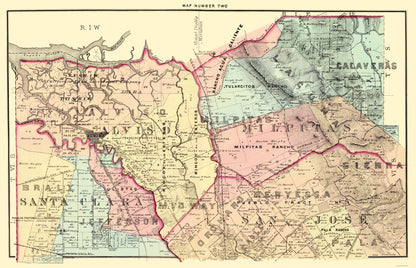 Historic County Map - Santa Clara County California - Thomas 1876 - 23 x 35.75 - Vintage Wall Art