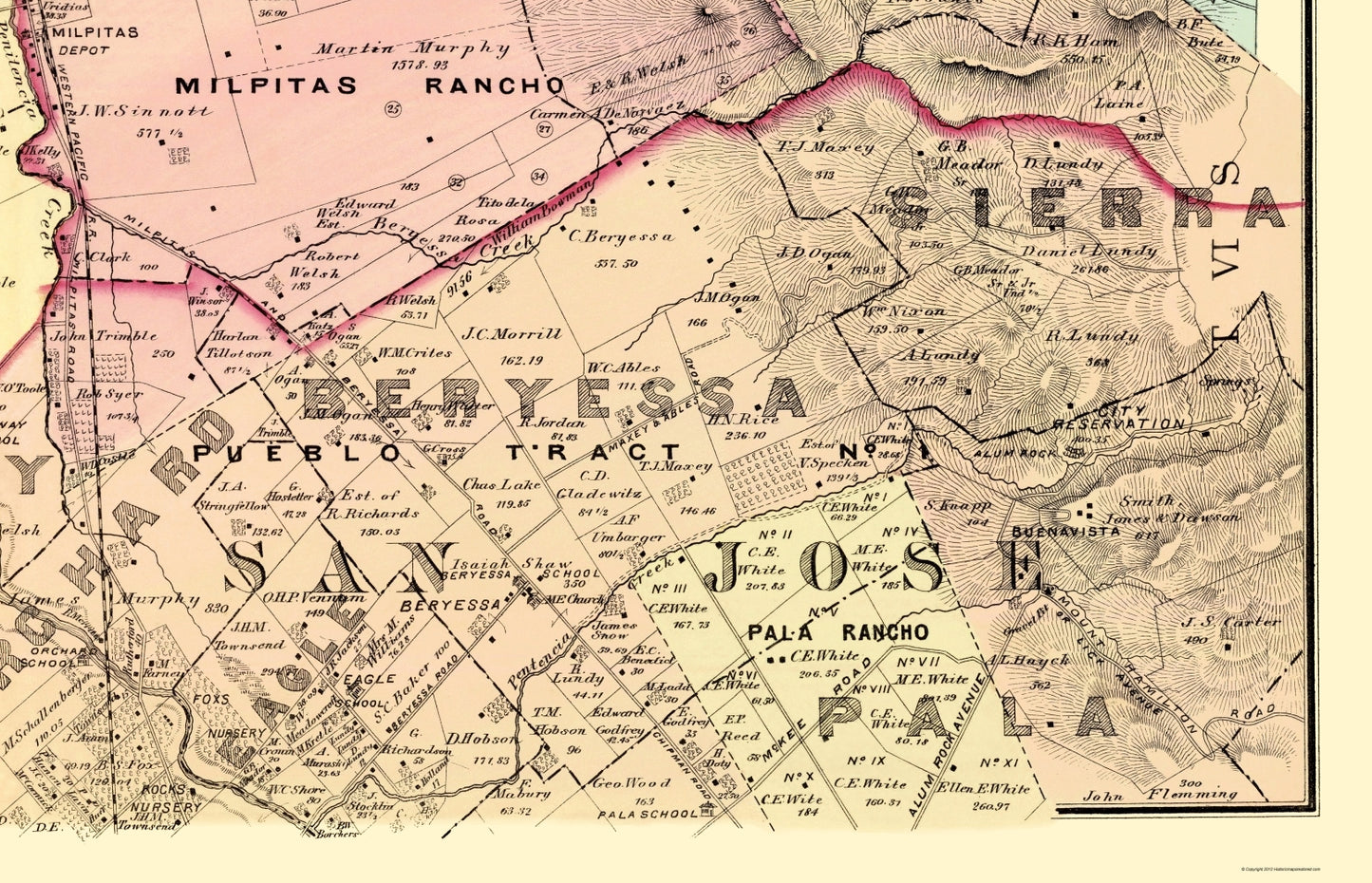 Historic County Map - Santa Clara County California - Thomas 1876 - 23 x 35.75 - Vintage Wall Art