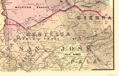 Historic County Map - Santa Clara County California - Thomas 1876 - 23 x 35.75 - Vintage Wall Art