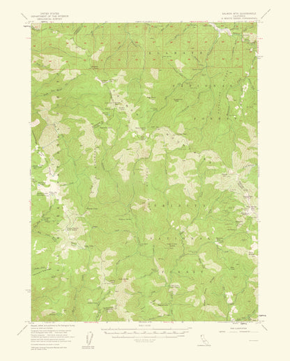 Topographical Map - Salmon Mountains California Quad - USGS 1961 - 23 x 28.66 - Vintage Wall Art