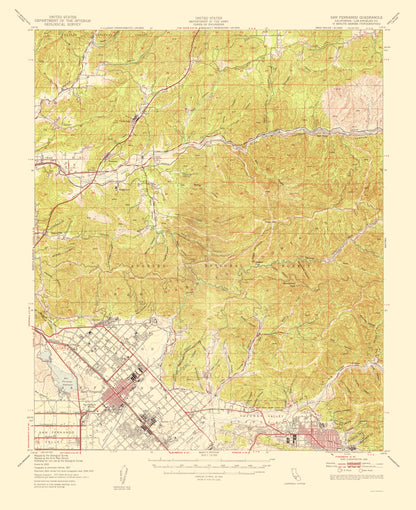 Topographical Map - San Fernando California Quad - USGS 1955 - 23 x 28.20 - Vintage Wall Art