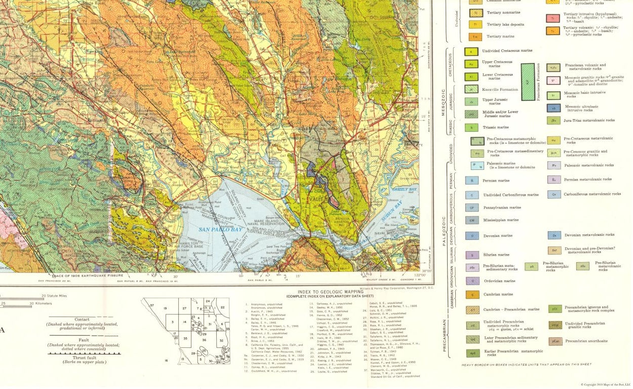 Historic Mine Map - Santa Rosa California Mines Sheet - Koenig 1958 - 37.47 x 23 - Vintage Wall Art