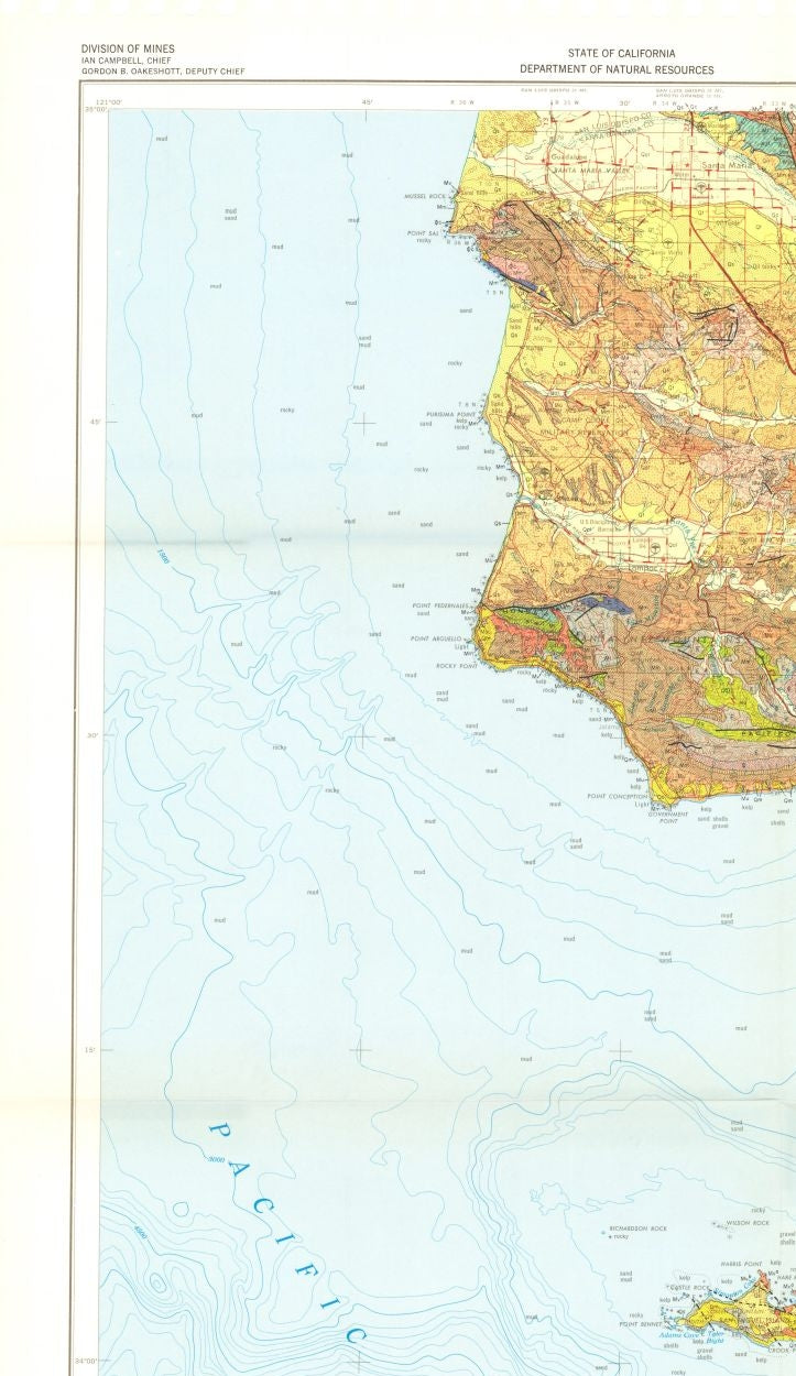 Historic Mine Map - Santa Maria California Mines Sheet - Jennings 1955 - 23 x 39.74 - Vintage Wall Art