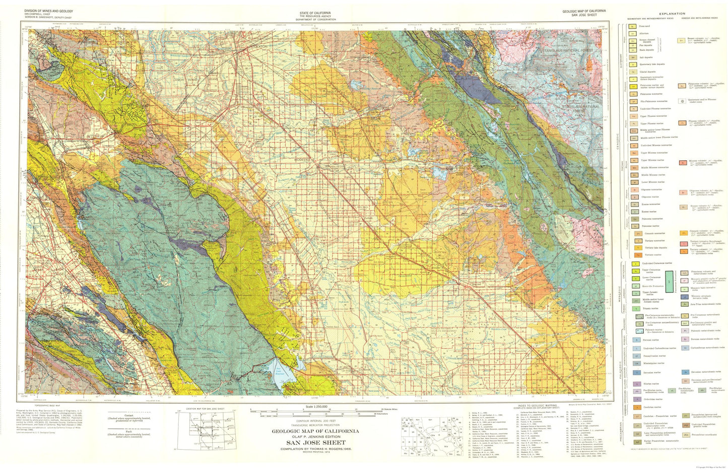 Historic Mine Map - San Jose California Mines Sheet - Rogers 1962 - 35.61 x 23 - Vintage Wall Art