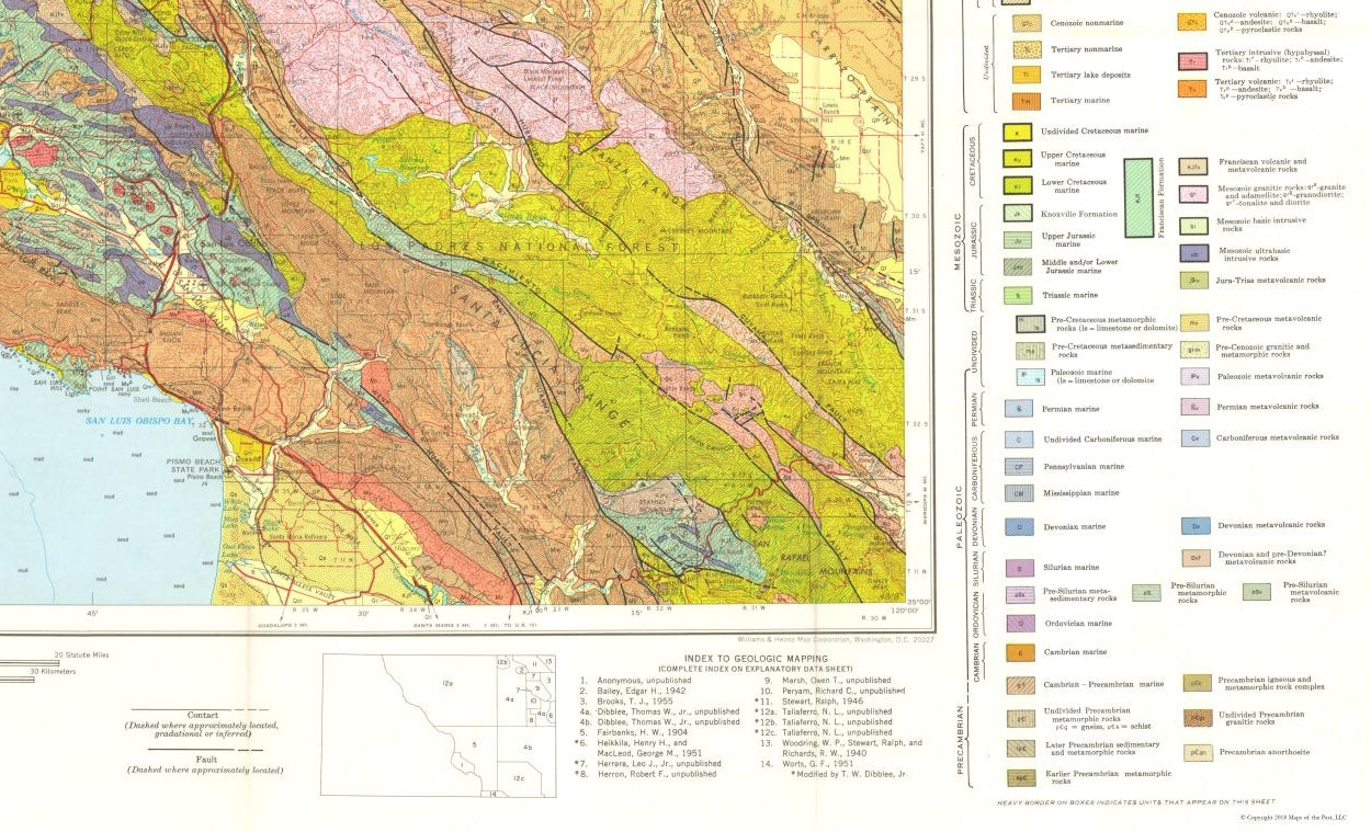 Historic Mine Map - San Luis Obispo California Mines Sheet - Jennings 1955 - 37.88 x 23 - Vintage Wall Art