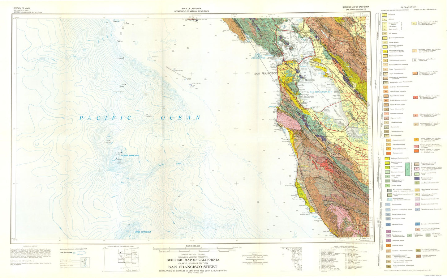 Historic Mine Map - San Francisco California Mines Sheet - Jennings 1956 - 36.92 x 23 - Vintage Wall Art