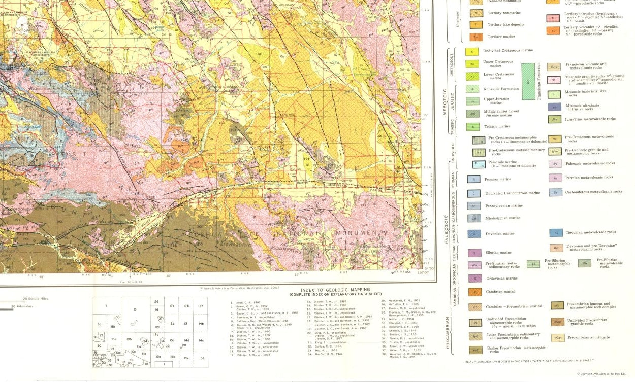 Historic Mine Map - San Bernardino California Mines Sheet - Rogers 1957 - 38.19 x 23 - Vintage Wall Art