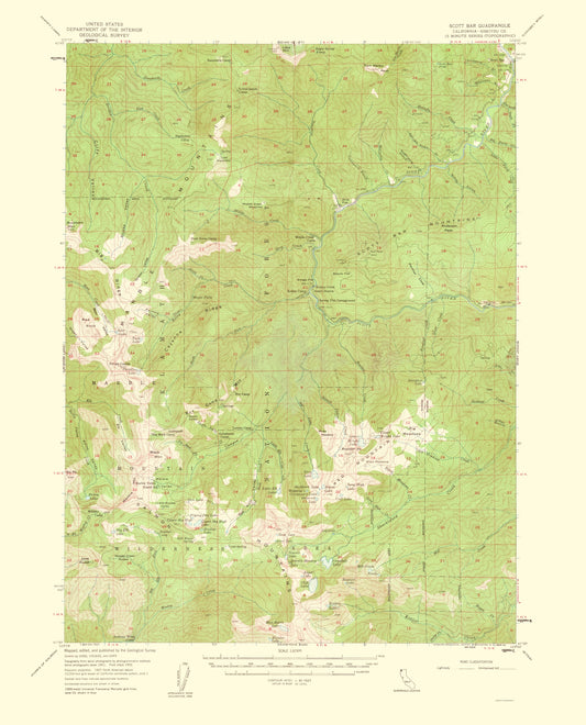 Topographical Map - Scott Bar California Quad - USGS 1956 - 23 x 28.50 - Vintage Wall Art