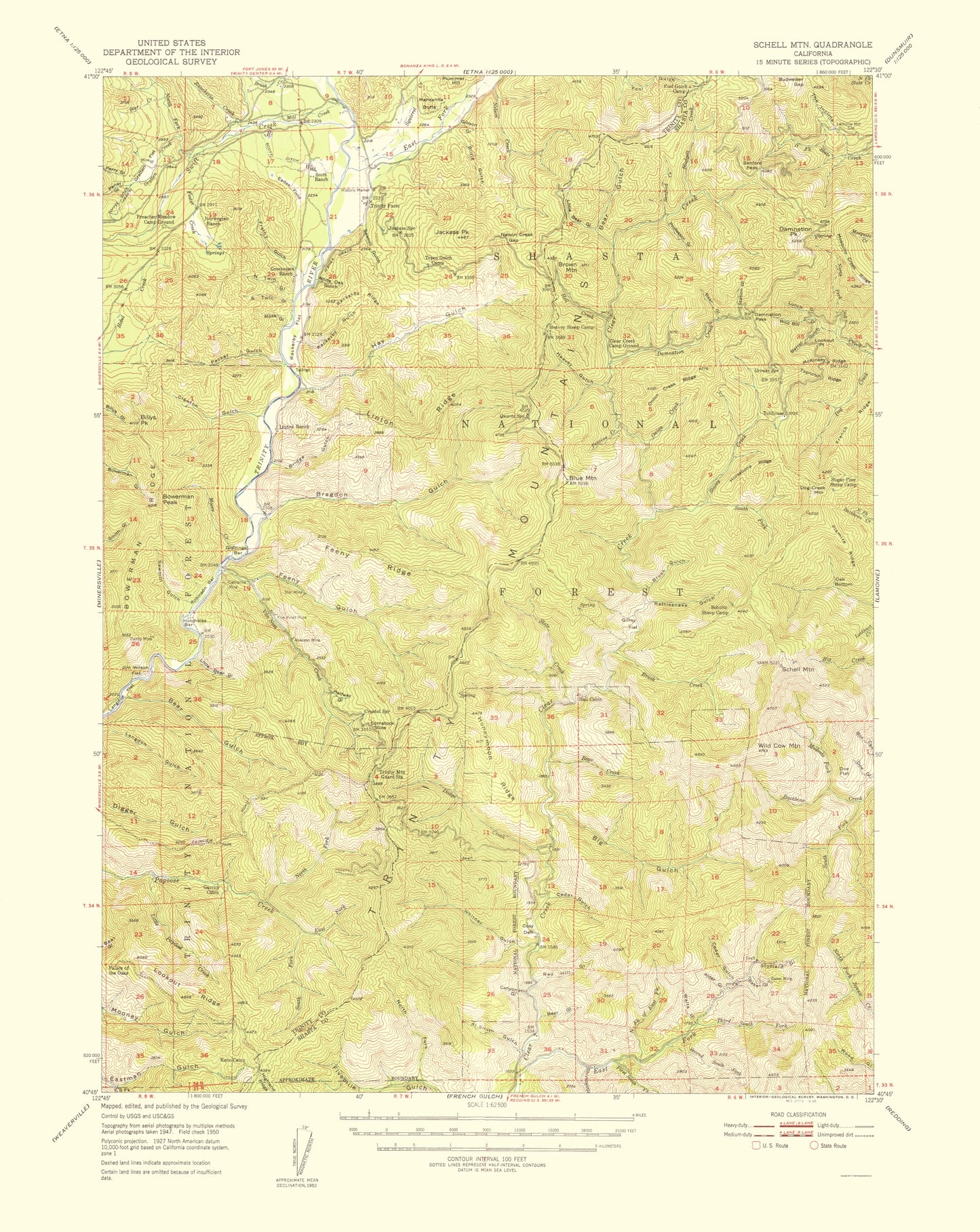 Topographical Map - Schell Mountain California Quad - USGS 1956 - 23 x 28.90 - Vintage Wall Art