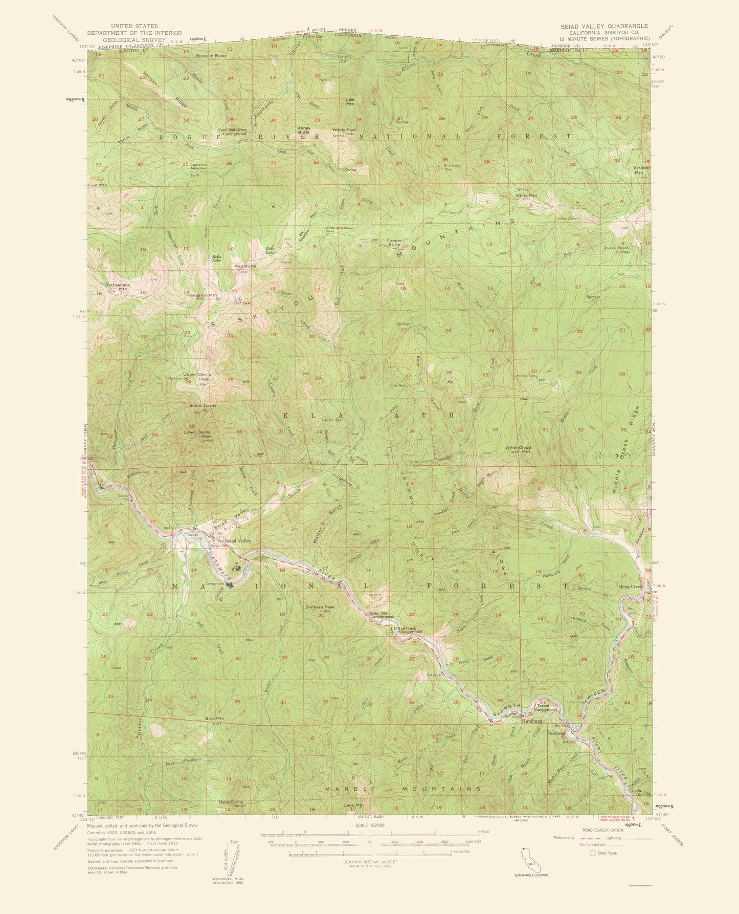 Topographical Map - Seiad Valley California Quad - USGS 1962 - 23 x 28.43 - Vintage Wall Art