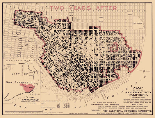 Historic City Map - San Francisco California - Punnett 1908 - 30.19 x 23 - Vintage Wall Art